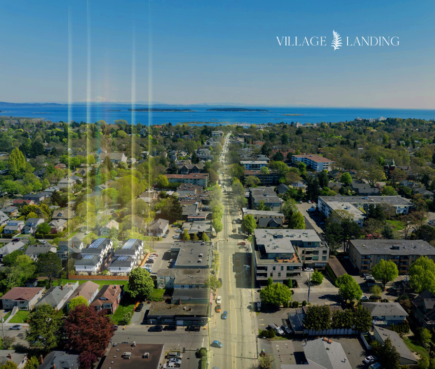 Aerial view of the village landing project highlighted