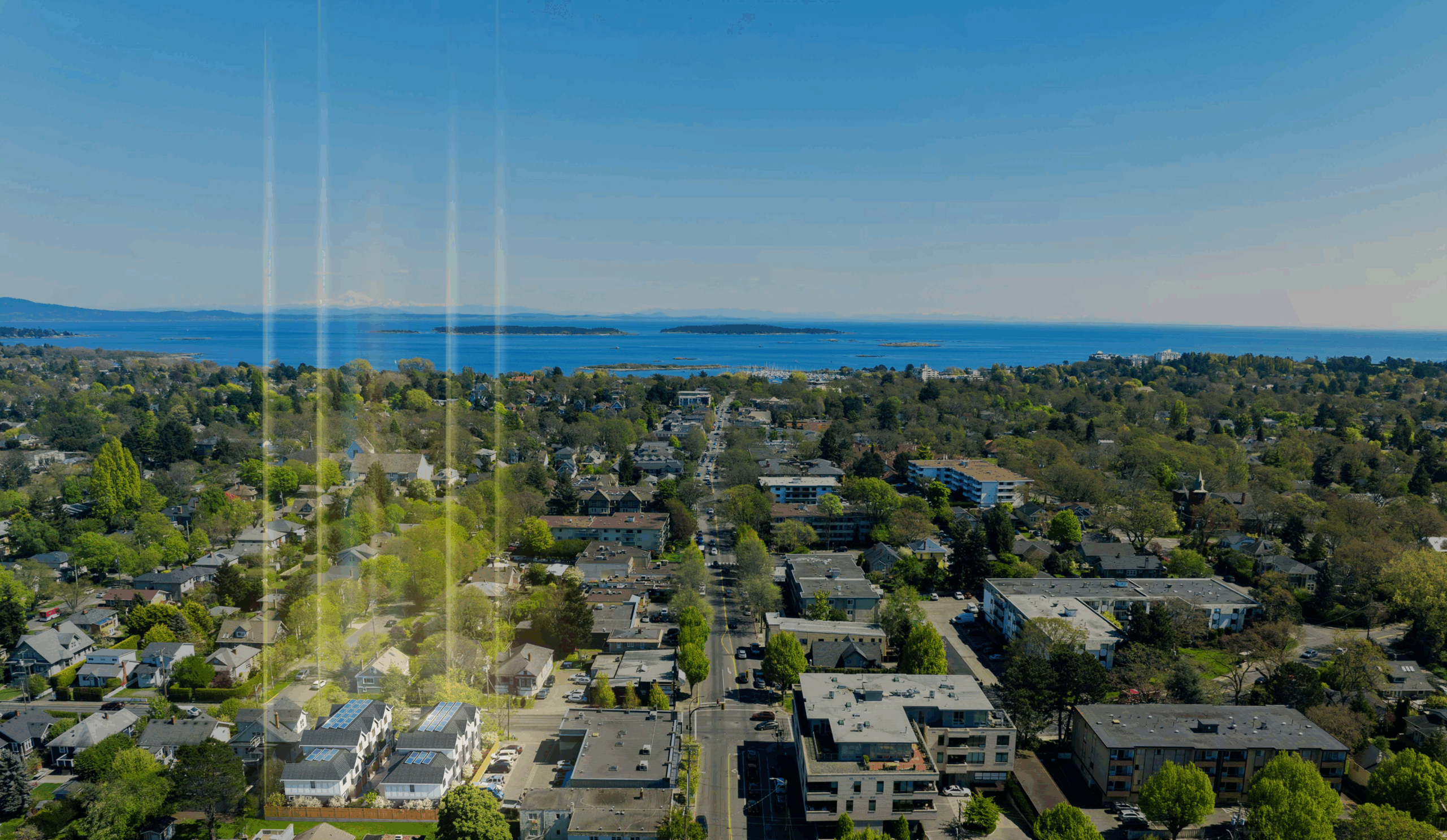 Aerial image of VIllage Landing and Oak Bay