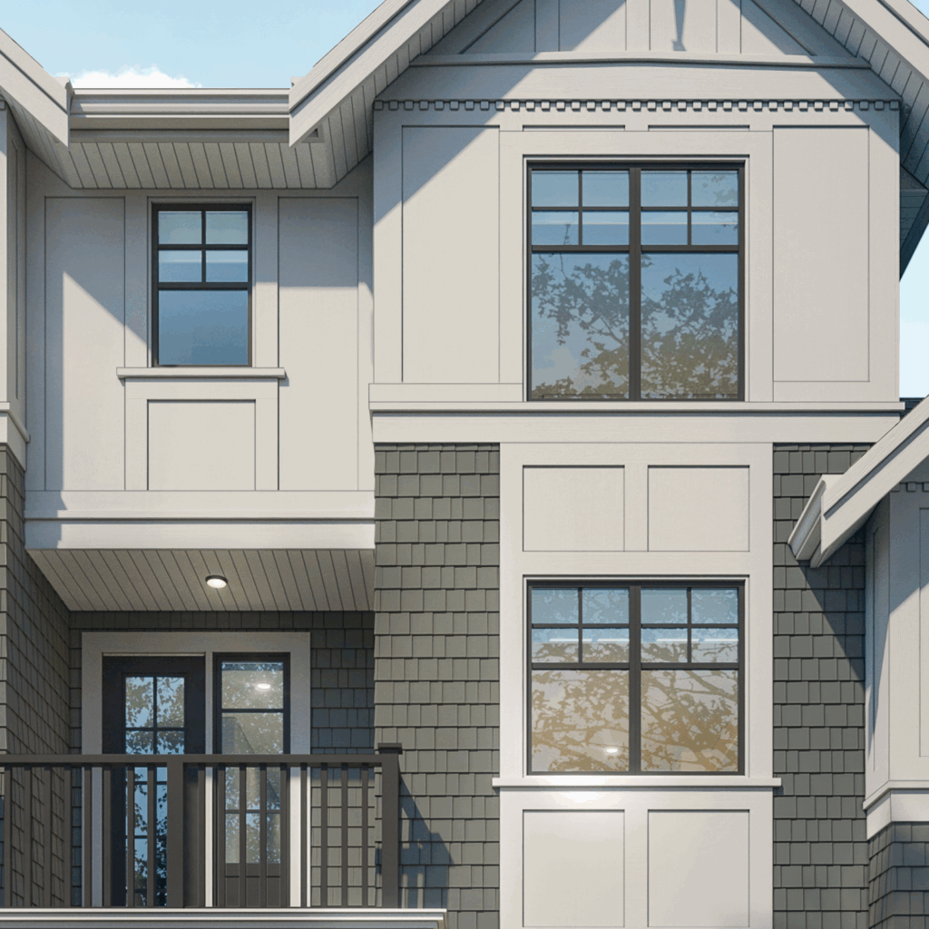 Black windows on building facade