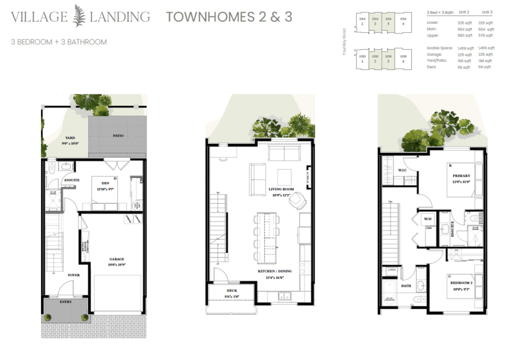 Floorplan layouts of townhomes 2 and 3
