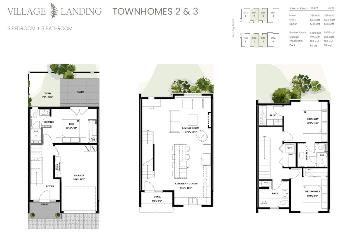 Floorplan layouts of townhomes 2 and 3
